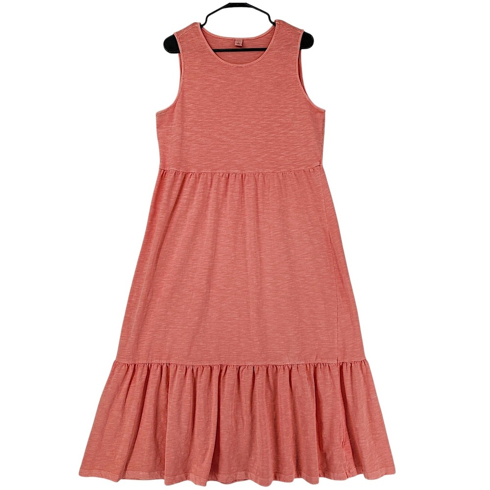 Old Navy Tiered Maxi Dress L Guava Nectar Peach Sleeveless Slub Cottagecore